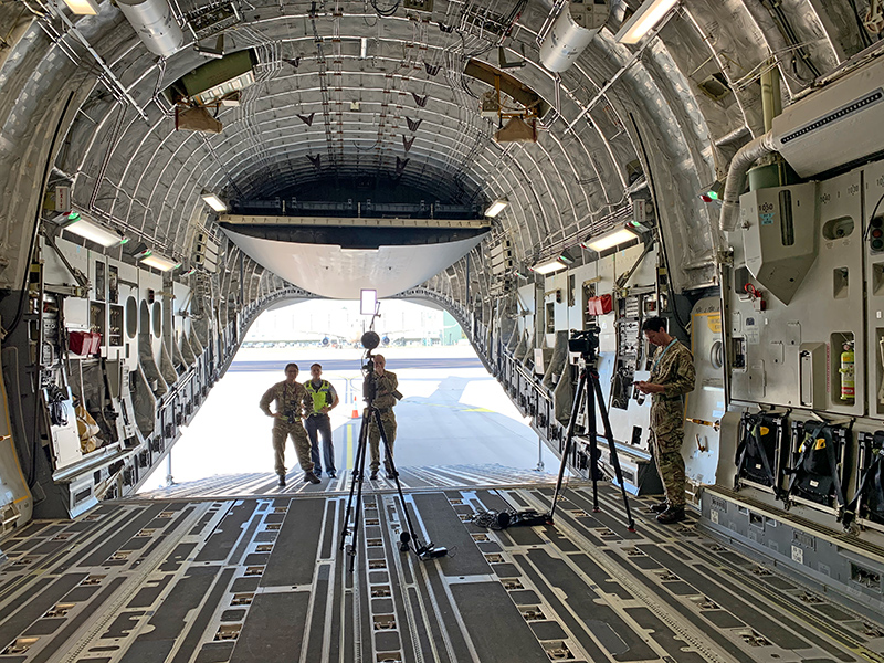 360 filming inside a C-17 aircraft hold. Image: Copyright RAF Media Reserves.