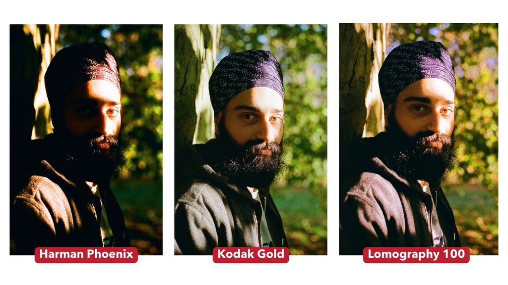 comparaison de portraits bhav sur les films Phoenix, Gold et Lomo